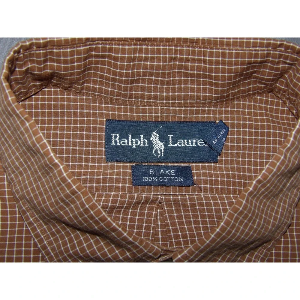 Polo Ralph Lauren BLAKE Long Sleeved Brown Check Button Up Shirt Men's XL